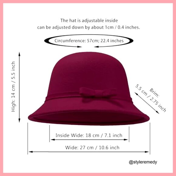 Adjustable Suede Wool Bucket Hat with Bowknot, Vintage Bowler Style main image 4